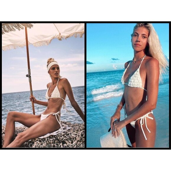 💕DEVON WINDSOR💕 Ruffle Bikini Carine Top + Cara Bottoms ~ White Zebra S NWT - Picture 5 of 16